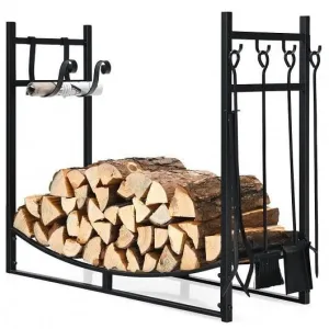 36 Inch Fireplace Log Holder with Kindling Holders and Shovel - Color: Black - S