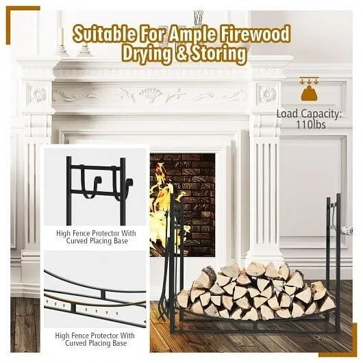 36 Inch Fireplace Log Holder with Kindling Holders and Shovel - Color: Black - S