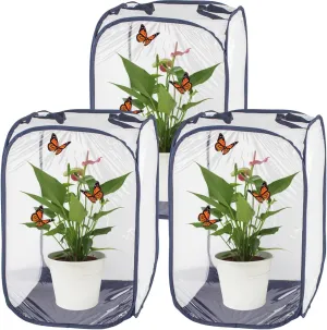 3Pcs 24" M Size Blue Butterfly Habitat Cage, Monarch Habitat, Butterfly for Caterpillars, Flying Insect Mesh Cage, Outdoor Observation Plant, Pop-Up Open Size: 16"x16"x24"