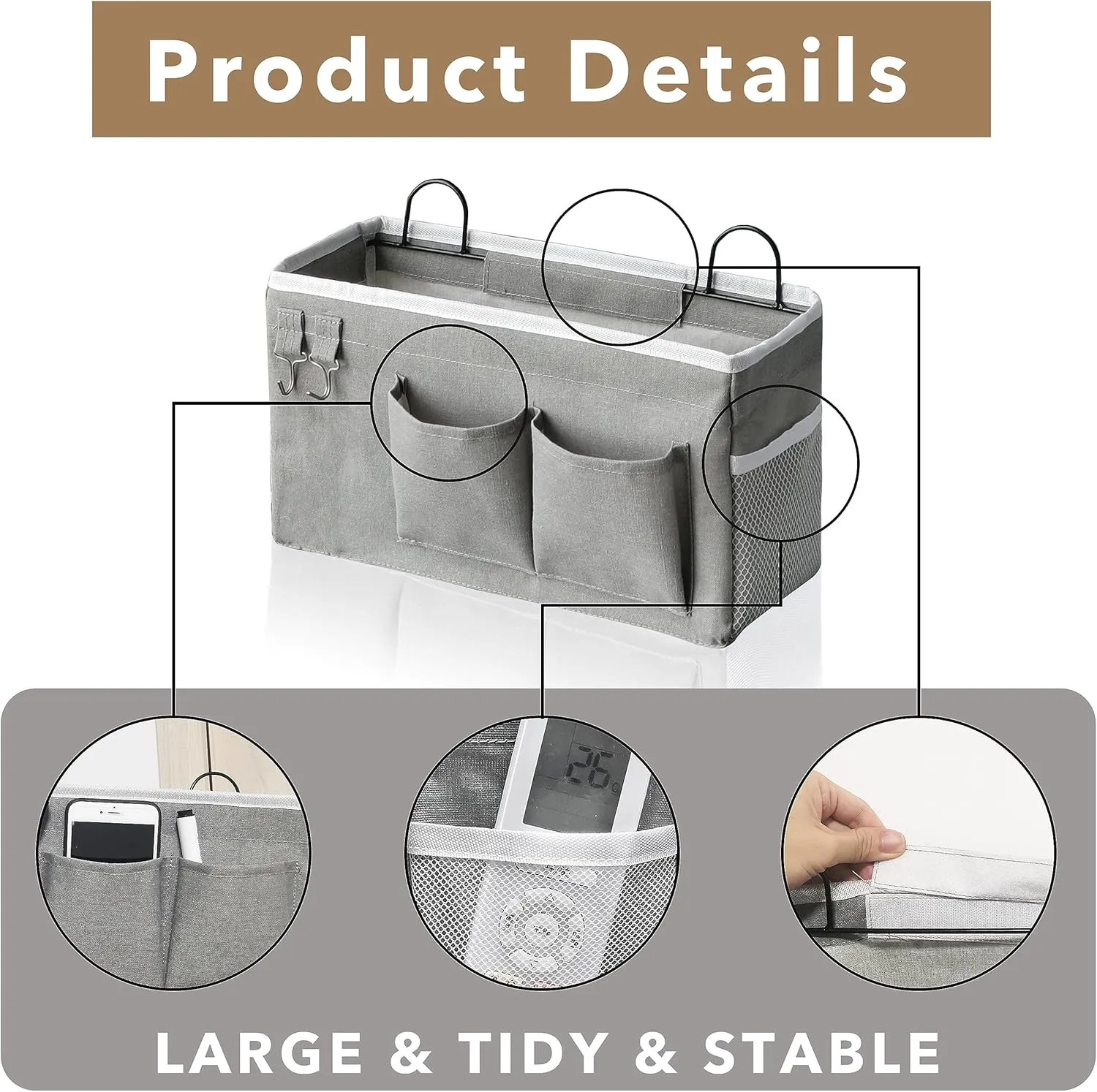 3pcs Hanging Baskets for Organizing,Fabric Wall storage Basket,Wall Organizer for Closet,Kitchen, Bedroom, Office, RV Camper,Locker (Gray)