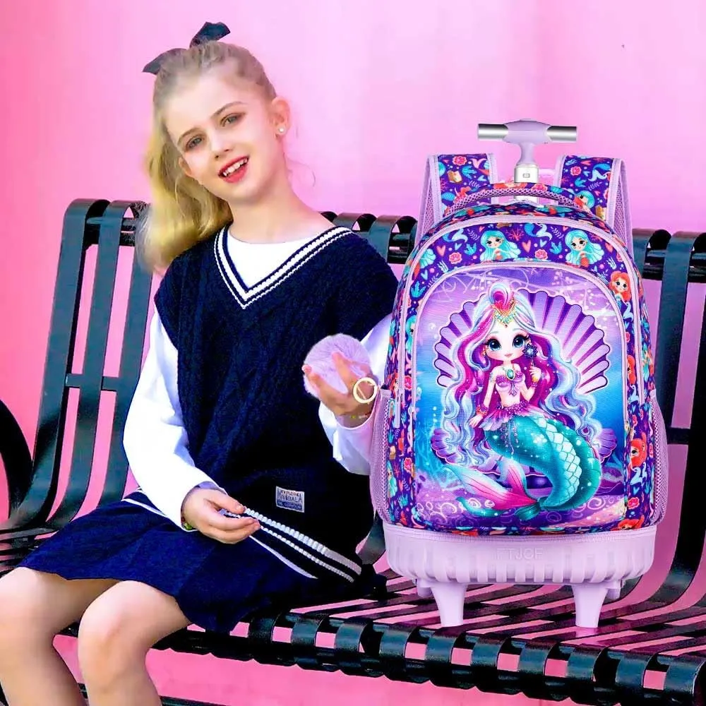 3PCS Kids Rolling Backpack, Boys Girls Roller Wheels Bookbag, Wheeled School Bag with Lunch Bag