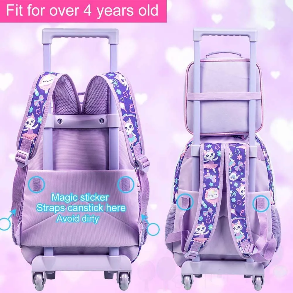 3PCS Rolling Backpack for Girls and Boys， Kids Unicorn Dinosaur Wheeled Bookbag