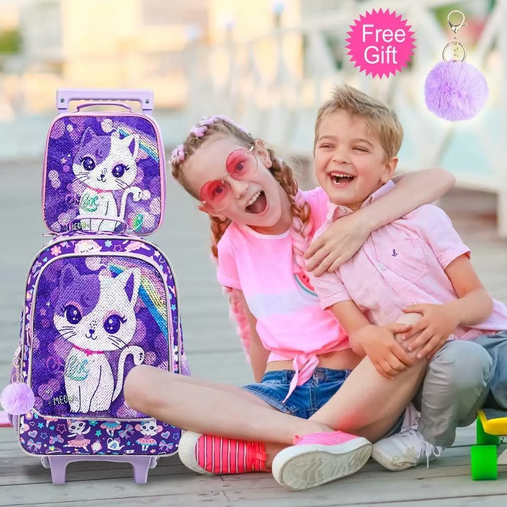 3PCS Rolling Backpack for Girls and Boys， Kids Unicorn Dinosaur Wheeled Bookbag