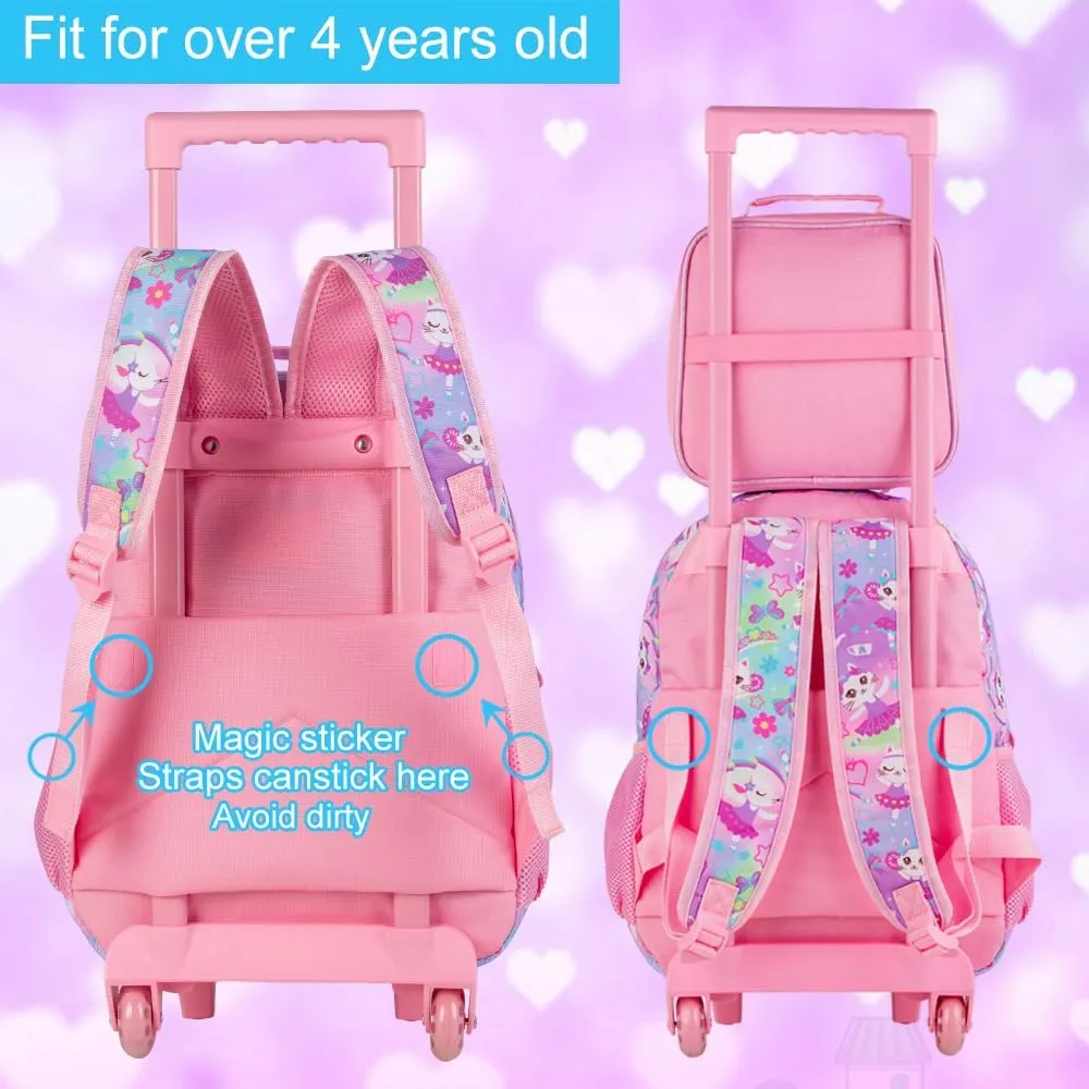3PCS Rolling Backpack for Girls and Boys， Kids Unicorn Dinosaur Wheeled Bookbag