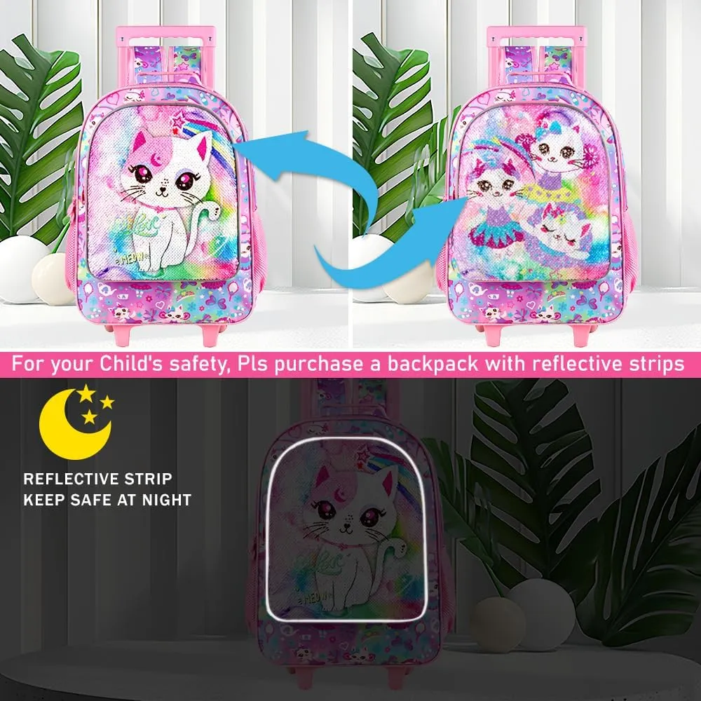 3PCS Rolling Backpack for Girls and Boys， Kids Unicorn Dinosaur Wheeled Bookbag