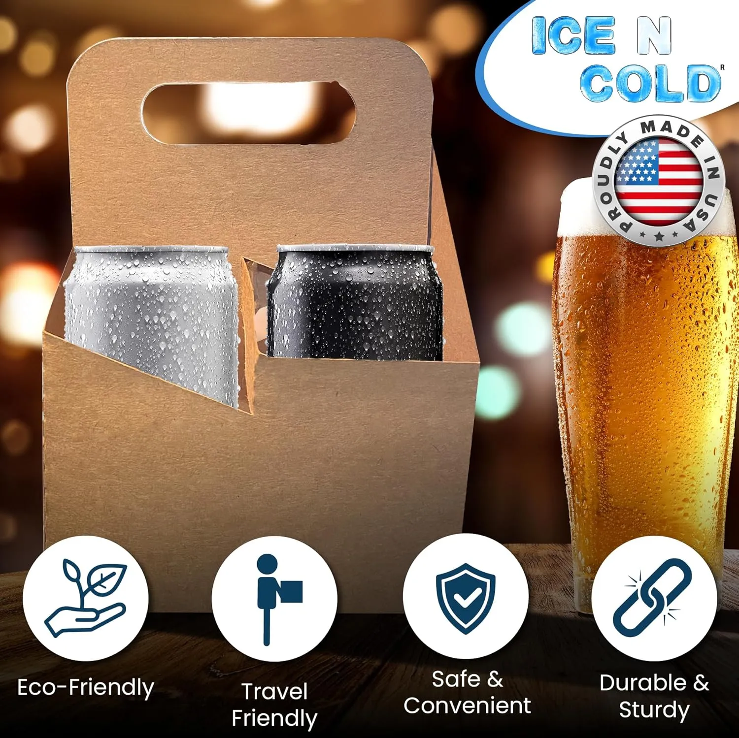 4 Cup Drink Carrier with Handle | Kraft Paperboard Cup Holder | Disposable Cup Holder for Hot or Cold Drinks | Cup Carrier for Food Delivery Services, Uber Eats, Door Dash (50)