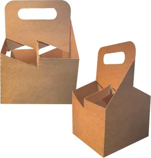 4 Cup Drink Carrier with Handle | Kraft Paperboard Cup Holder | Disposable Cup Holder for Hot or Cold Drinks | Cup Carrier for Food Delivery Services, Uber Eats, Door Dash (50)