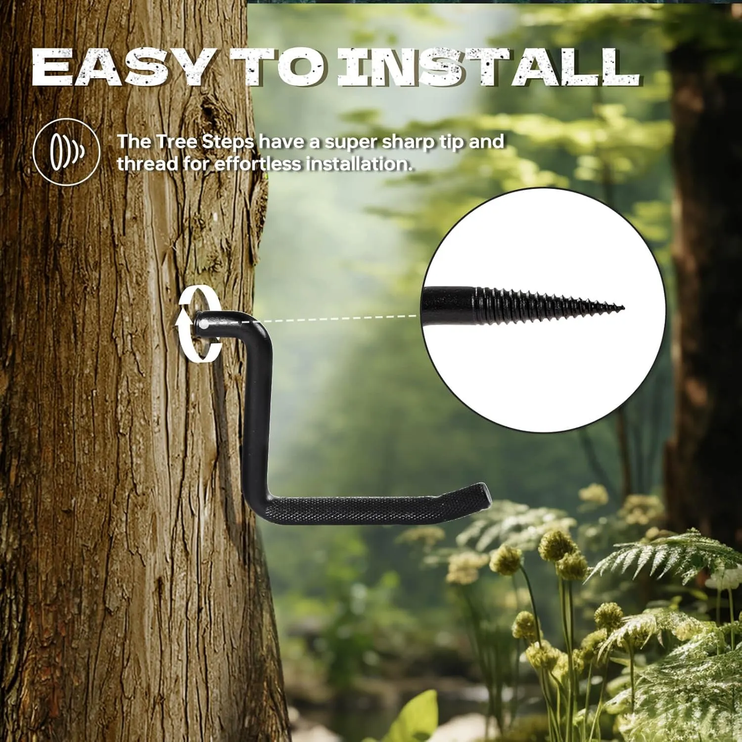4 Inch Screw-in Hunting Tree Steps, Self-Tapping Tree Stand Steps with Anti-Slip Knurling Pattern for Hunting, Climbing, Outdoor Adventure