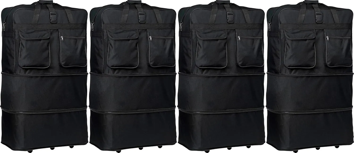 4-Pack 40" Black Expandable Rolling Wheeled Duffle Bag Spinner Suitcase Luggage