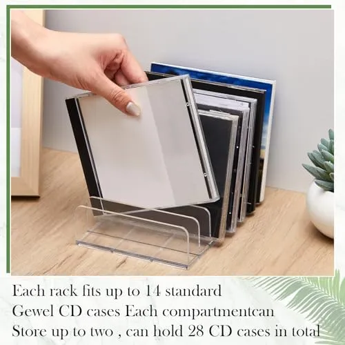 4 Pack Clear Acrylic Cd Holder, Dvd/cd Storage Box Record Display Rack Organizers Holds up to 14 Standard DVD Cases for Media Shelf Storage and Organization