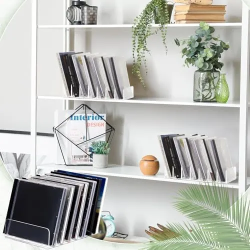 4 Pack Clear Acrylic Cd Holder, Dvd/cd Storage Box Record Display Rack Organizers Holds up to 14 Standard DVD Cases for Media Shelf Storage and Organization