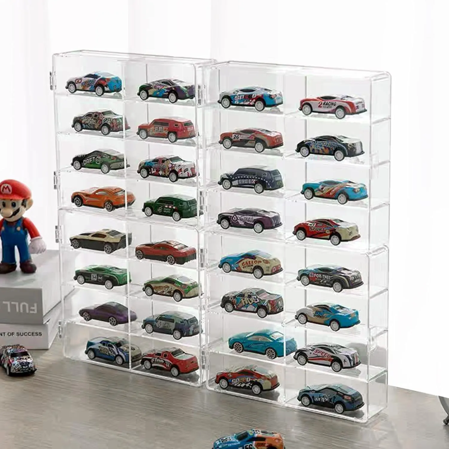 4 Pack Hot 1/64 Scale Matchbox Wheels Toy Car Display Case Holds 32 Toy Cars Storage Organizer，Dustproof，Clear Matchbox Toy Car Display Box 6.5 X 7.5 X 1.6 inches