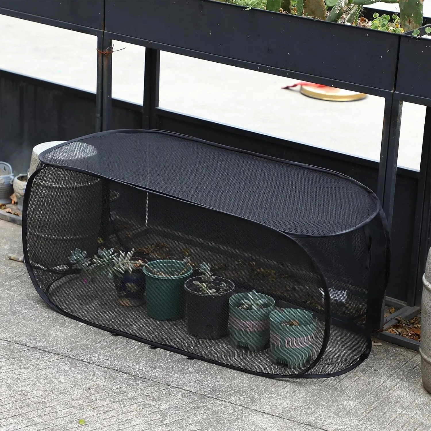4 Pcs 39" x 18" x 16" Pop up Garden Rows Plants Cover Vegetable Mesh Plant Protector Net Cage Guard with Ground Nails for Protecting Vegetable Fruit Seedling Flower from Animal (Black)