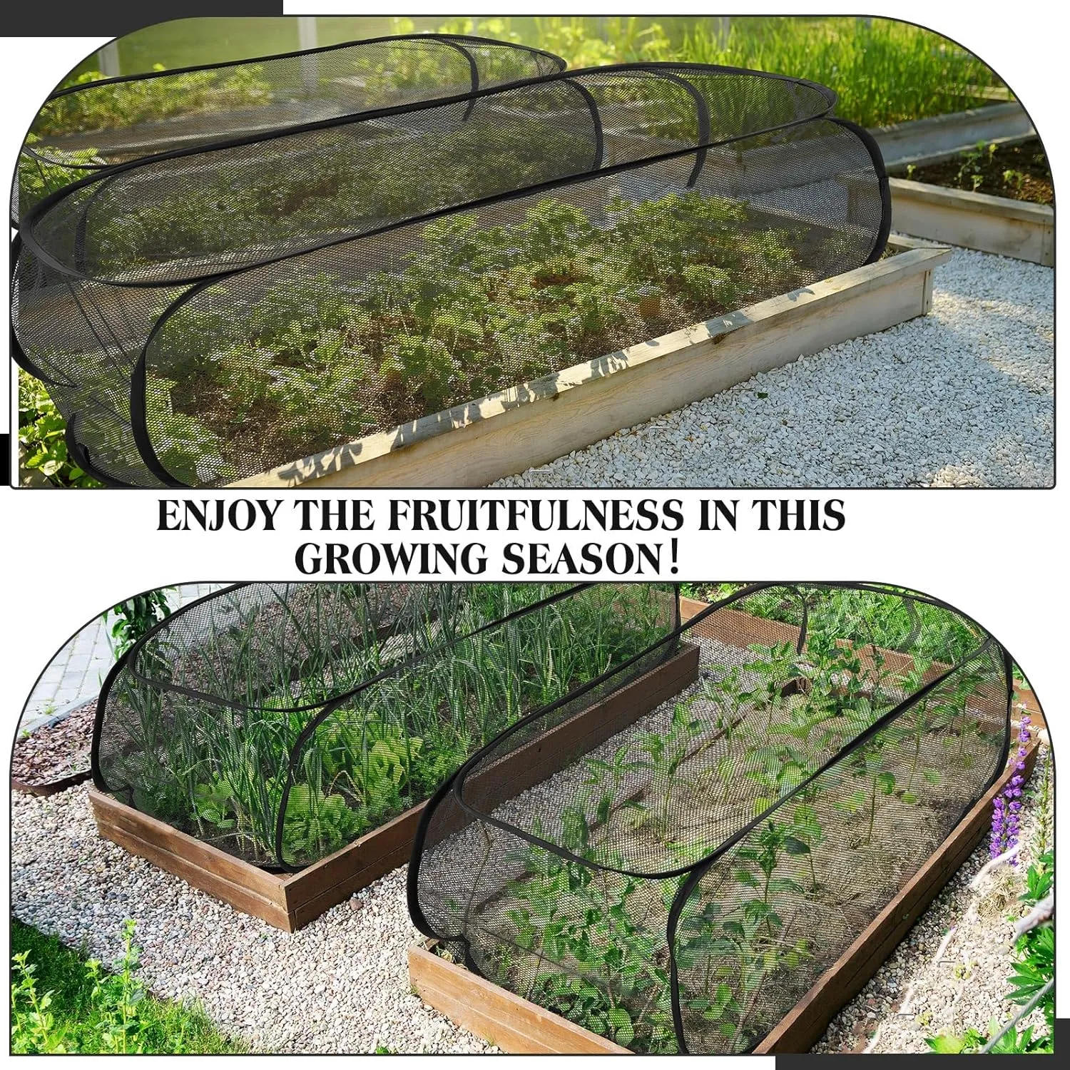 4 Pcs 39" x 18" x 16" Pop up Garden Rows Plants Cover Vegetable Mesh Plant Protector Net Cage Guard with Ground Nails for Protecting Vegetable Fruit Seedling Flower from Animal (Black)