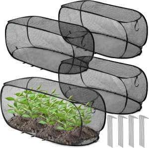 4 Pcs 39" x 18" x 16" Pop up Garden Rows Plants Cover Vegetable Mesh Plant Protector Net Cage Guard with Ground Nails for Protecting Vegetable Fruit Seedling Flower from Animal (Black)