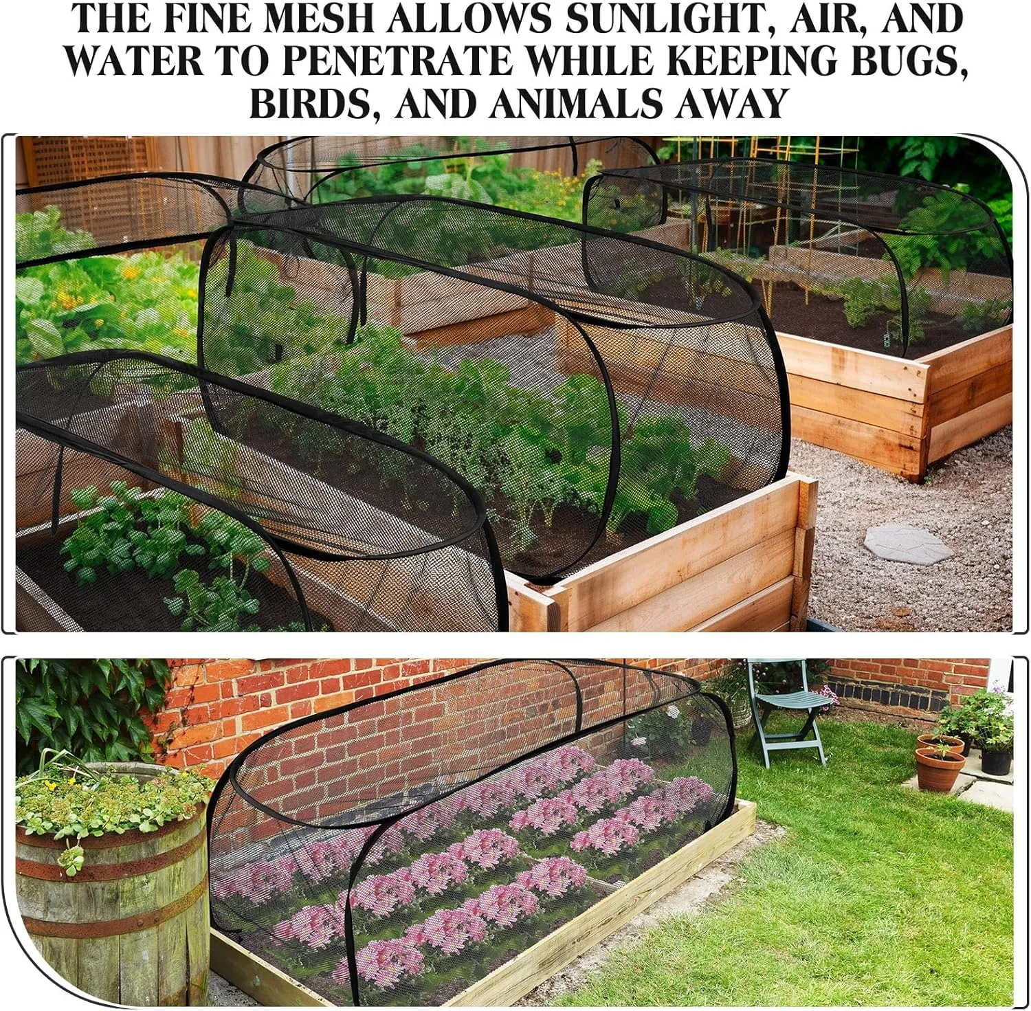 4 Pcs 39" x 18" x 16" Pop up Garden Rows Plants Cover Vegetable Mesh Plant Protector Net Cage Guard with Ground Nails for Protecting Vegetable Fruit Seedling Flower from Animal (Black)