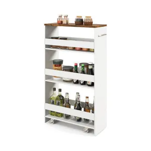 4-Tier Rolling Storage Cart Slim Kitchen Cart on Wheels with Open Shelves and Ha