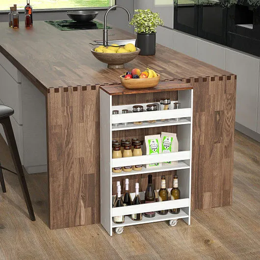 4-Tier Rolling Storage Cart Slim Kitchen Cart on Wheels with Open Shelves and Ha