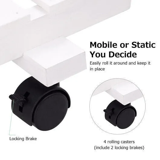 4-Tier Wood Casters Rolling Shelf Plant Stand - Color: White