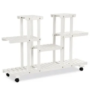 4-Tier Wood Casters Rolling Shelf Plant Stand - Color: White
