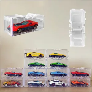 40 Pcs 1/64 Scale Toy Car Display Case for Hot Wheels, Matchbox, Model & Mini Cars – Clear Acrylic Storage Organizer with Snap-On Dust Cover for Collectibles (White Transparent)