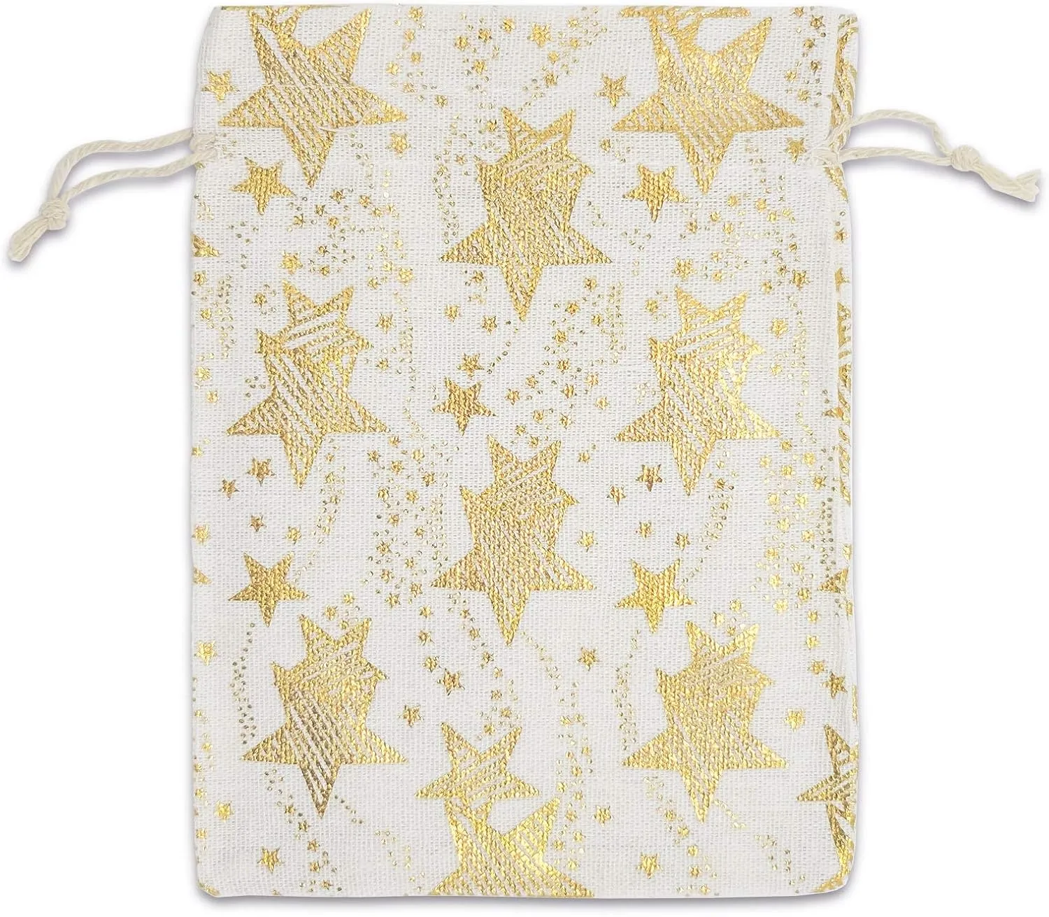 48-Pack 6x8 Cotton Canvas Muslin Reusable Gift Bags w. Drawstrings (Golden Stars, Medium) - for Presents, Party Favors, Retail, Samples by TheDisplayGuys