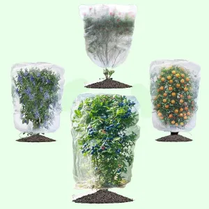 4Pcs 4×5ft Durable Garden Mesh Netting, Pest Barrier & Bird Net for Protect Fruit Tree Blueberry Bush, Reusable Insect Bag with Drawstring, Anti Animal Plant Cover from Deer,Squirrels