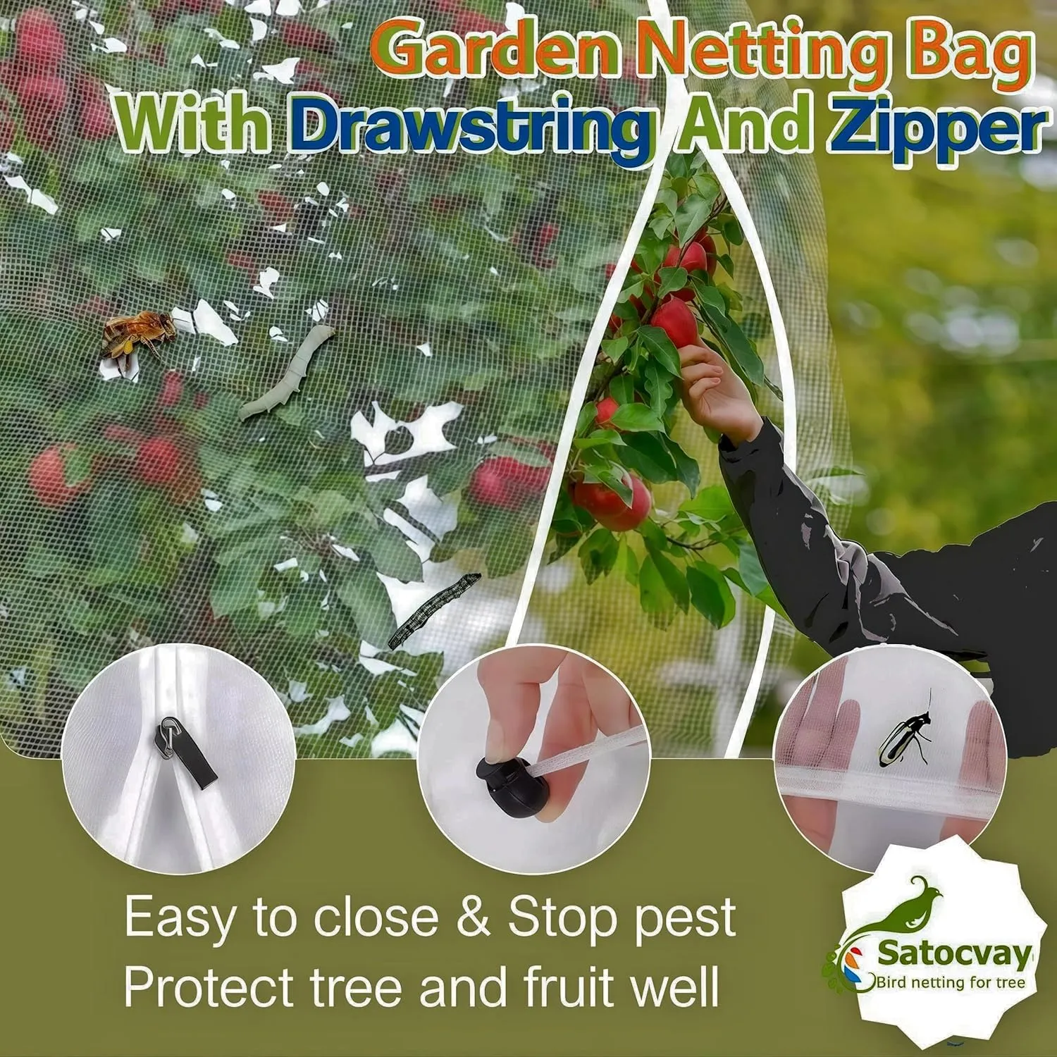 4Pcs 4×5ft Durable Garden Mesh Netting, Pest Barrier & Bird Net for Protect Fruit Tree Blueberry Bush, Reusable Insect Bag with Drawstring, Anti Animal Plant Cover from Deer,Squirrels