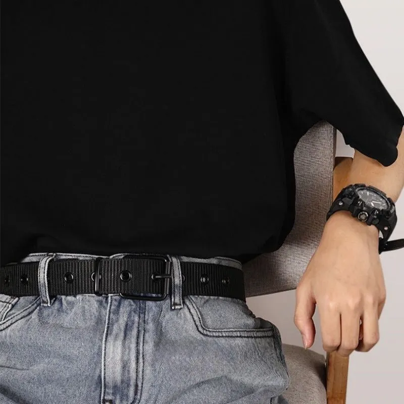 4pcs Men's Canvas Belts with Iron Buckle Breathable Sports Waistbands