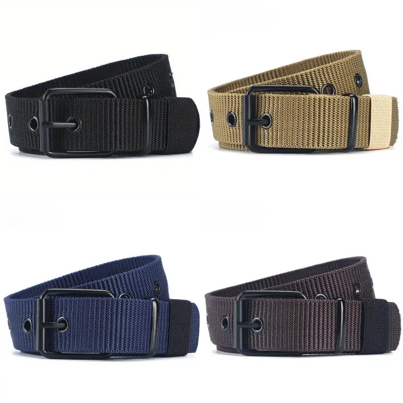 4pcs Men's Canvas Belts with Iron Buckle Breathable Sports Waistbands