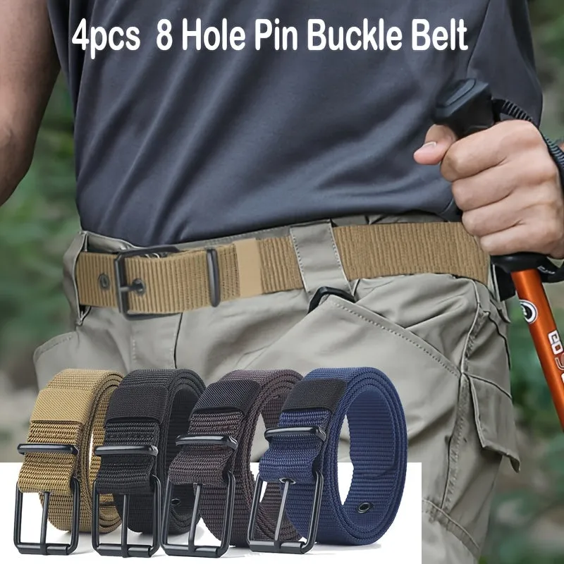 4pcs Men's Canvas Belts with Iron Buckle Breathable Sports Waistbands