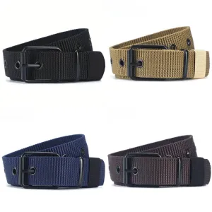 4pcs Men's Canvas Belts with Iron Buckle Breathable Sports Waistbands