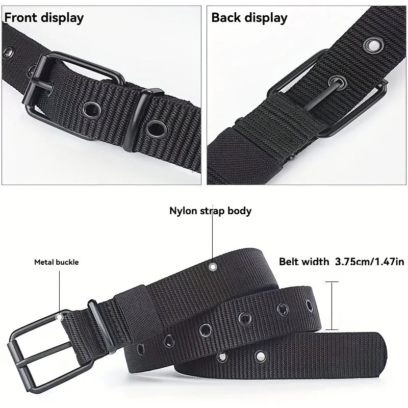 4pcs Men's Canvas Belts with Iron Buckle Breathable Sports Waistbands