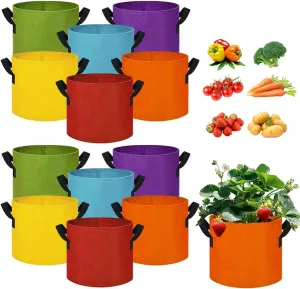 5 Gallon Grow Bags, 12 Pack Multicolor Fabric Plant Pot Bag with Handles Plant Grow Bags for Flowers, Fruits and Vegetables ﻿(Blue Green Yellow Orange Red Purple)