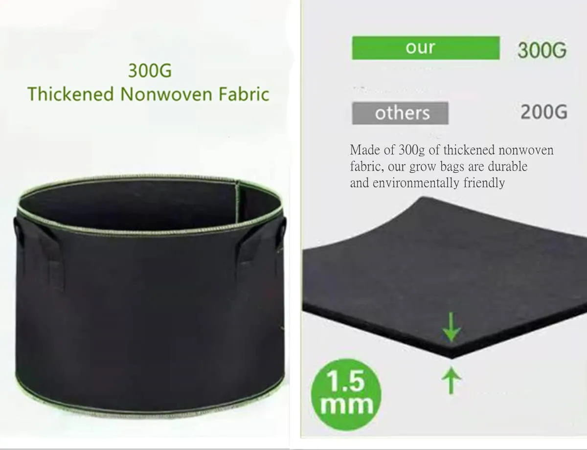 5-Pack 10 Gallon Grow Bags Heavy Duty 300G Thickened Nonwoven Fabric Pots Plant Grow Bags with Handles
