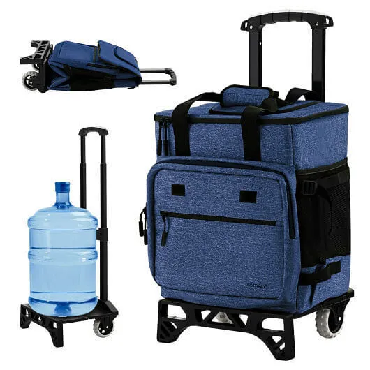 50-Can Large Leakproof Rolling Cooler with Detachable Bottom Plate-Dark Blue - C