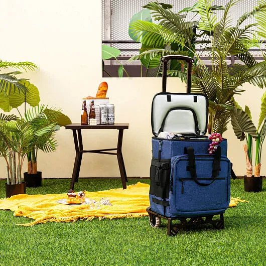 50-Can Large Leakproof Rolling Cooler with Detachable Bottom Plate-Dark Blue - C