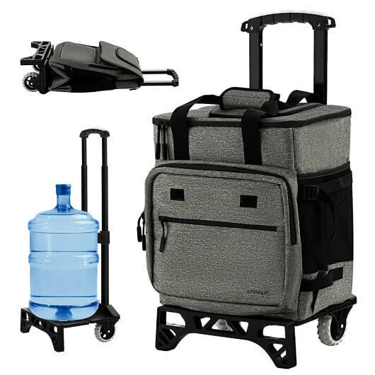 50-Can Large Leakproof Rolling Cooler with Detachable Bottom Plate-Gray - Color: