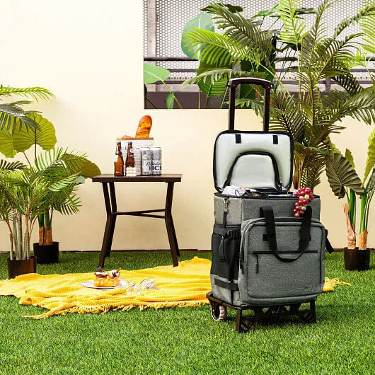 50-Can Large Leakproof Rolling Cooler with Detachable Bottom Plate-Gray - Color: