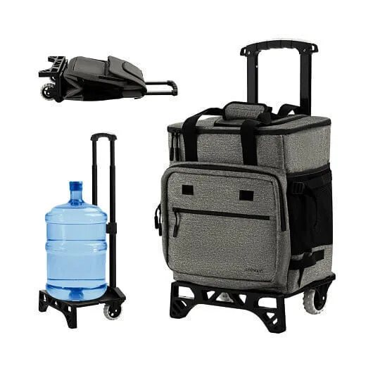 50-Can Large Leakproof Rolling Cooler with Detachable Bottom Plate-Gray - Color: