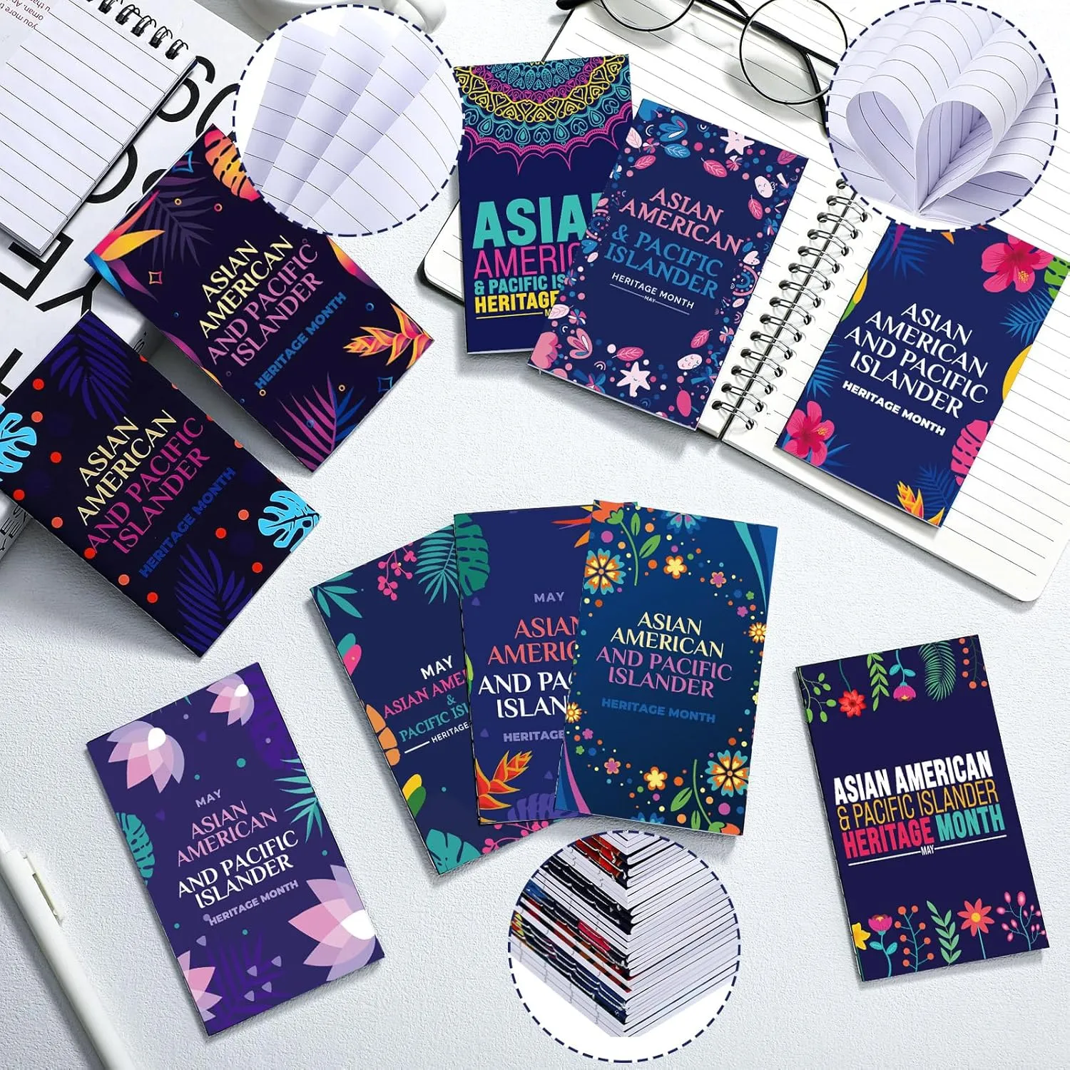 50 Pcs Asian American and Pacific Islander Heritage Month Giveaways Notebook Asian American and Pacific Islander Heritage Month Giveaways Journals Gifts Bulk Notepads for Women Men Notepads