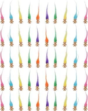 50 Pcs Long-haired Lucky Mini Troll Dolls, Assorted Hair Colors, 0.78" Bodies, 2" Hair. Cake Toppers, Action Figures, School Project, Arts and Crafts, Party Favors