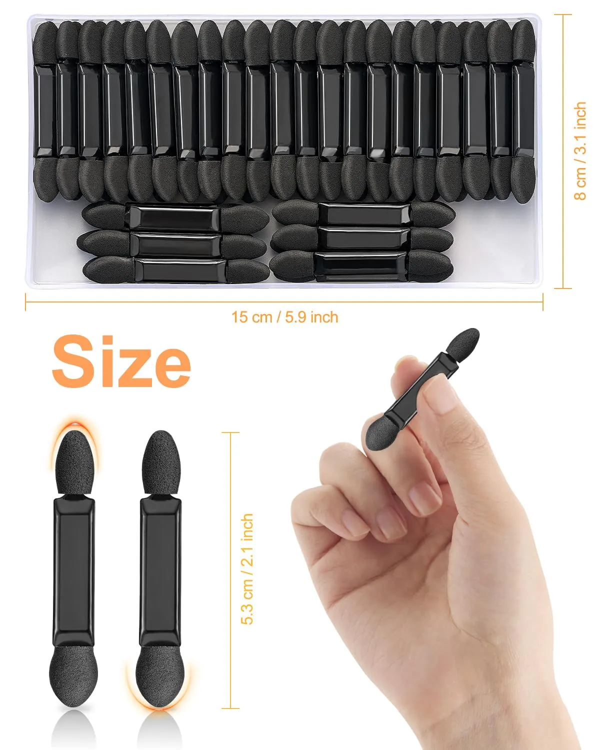 50Pcs Double Ended Eyeshadow Applicators Sticks with Organizer, Disposable Makeup Applicators, Sponge Tip Eye Shadow Brush Bulk