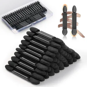 50Pcs Double Ended Eyeshadow Applicators Sticks with Organizer, Disposable Makeup Applicators, Sponge Tip Eye Shadow Brush Bulk