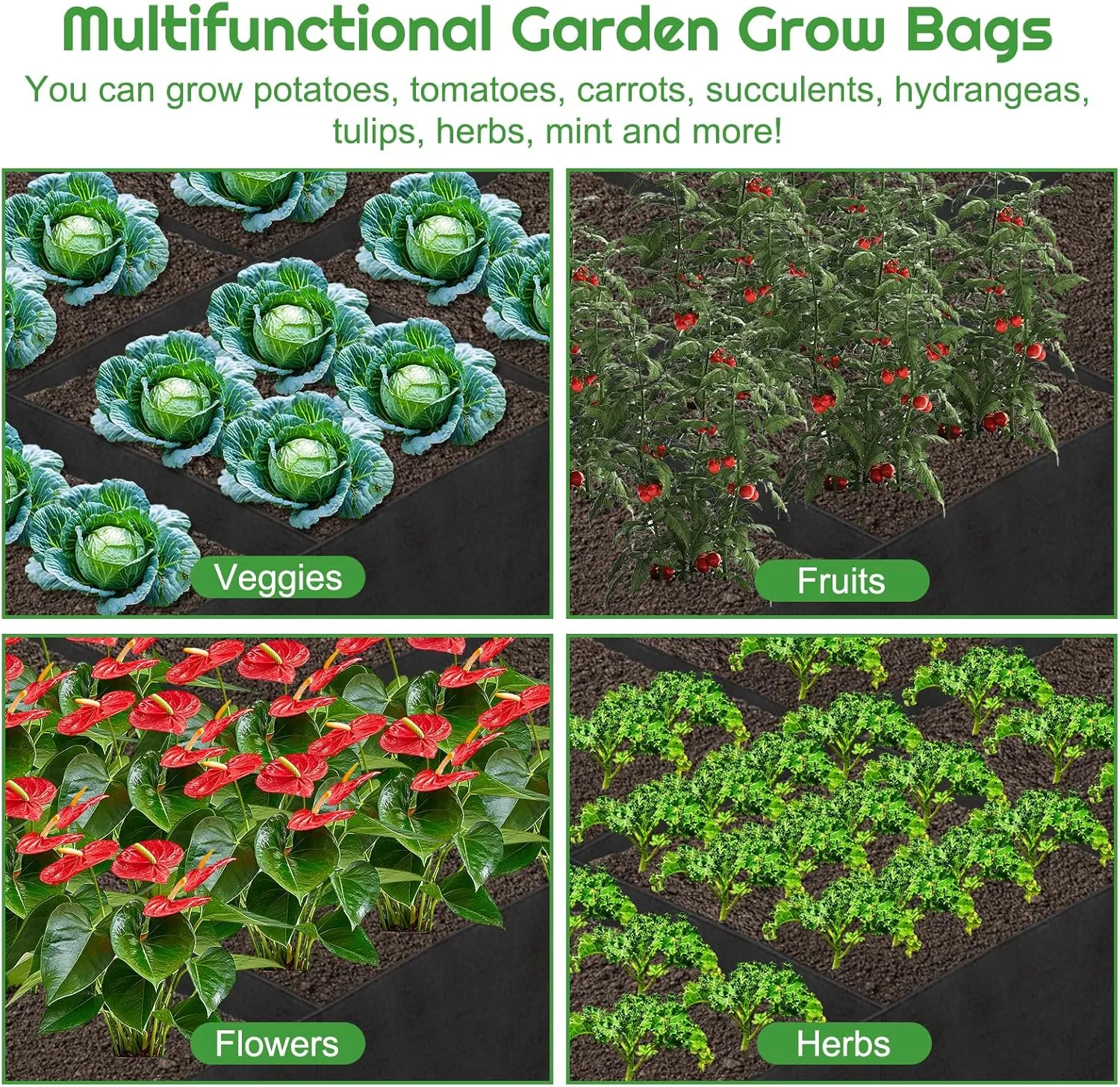 58 Gallon Fabric Raised Garden Bed, 4x1x1ft Large Garden Grow Bag Outdoor 8 Grids Planter Box Felt Planting Container for Growing Tomatoes Potatoes Plants Flowers, Black(1, Medium)