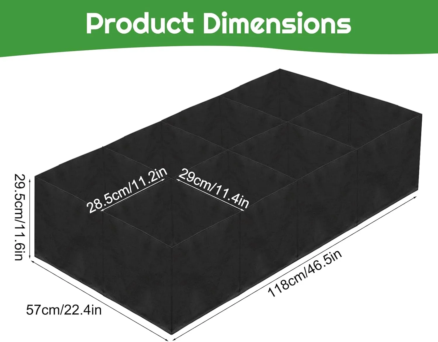 58 Gallon Fabric Raised Garden Bed, 4x1x1ft Large Garden Grow Bag Outdoor 8 Grids Planter Box Felt Planting Container for Growing Tomatoes Potatoes Plants Flowers, Black(1, Medium)