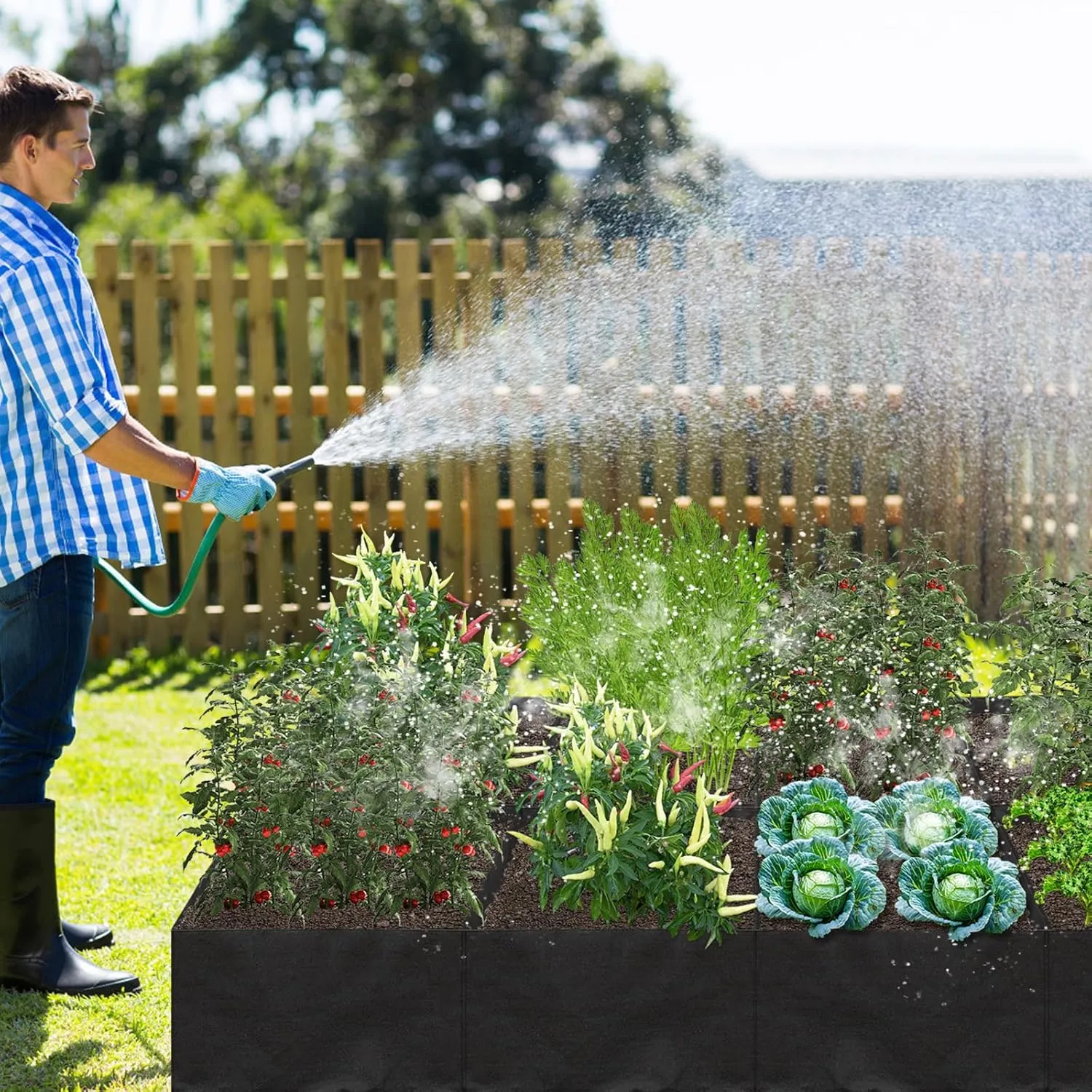 58 Gallon Fabric Raised Garden Bed, 4x1x1ft Large Garden Grow Bag Outdoor 8 Grids Planter Box Felt Planting Container for Growing Tomatoes Potatoes Plants Flowers, Black(1, Medium)