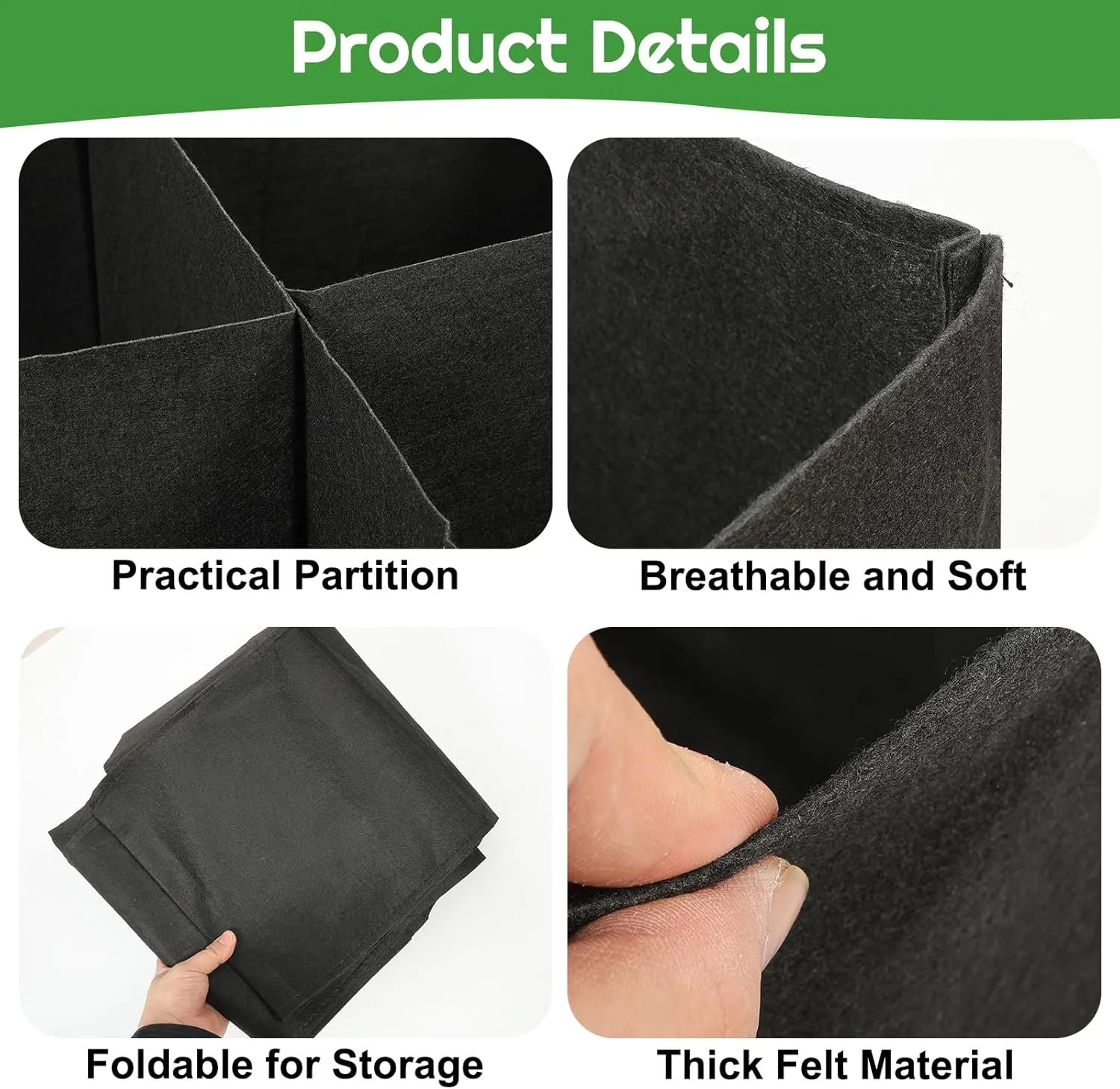 58 Gallon Fabric Raised Garden Bed, 4x1x1ft Large Garden Grow Bag Outdoor 8 Grids Planter Box Felt Planting Container for Growing Tomatoes Potatoes Plants Flowers, Black(1, Medium)