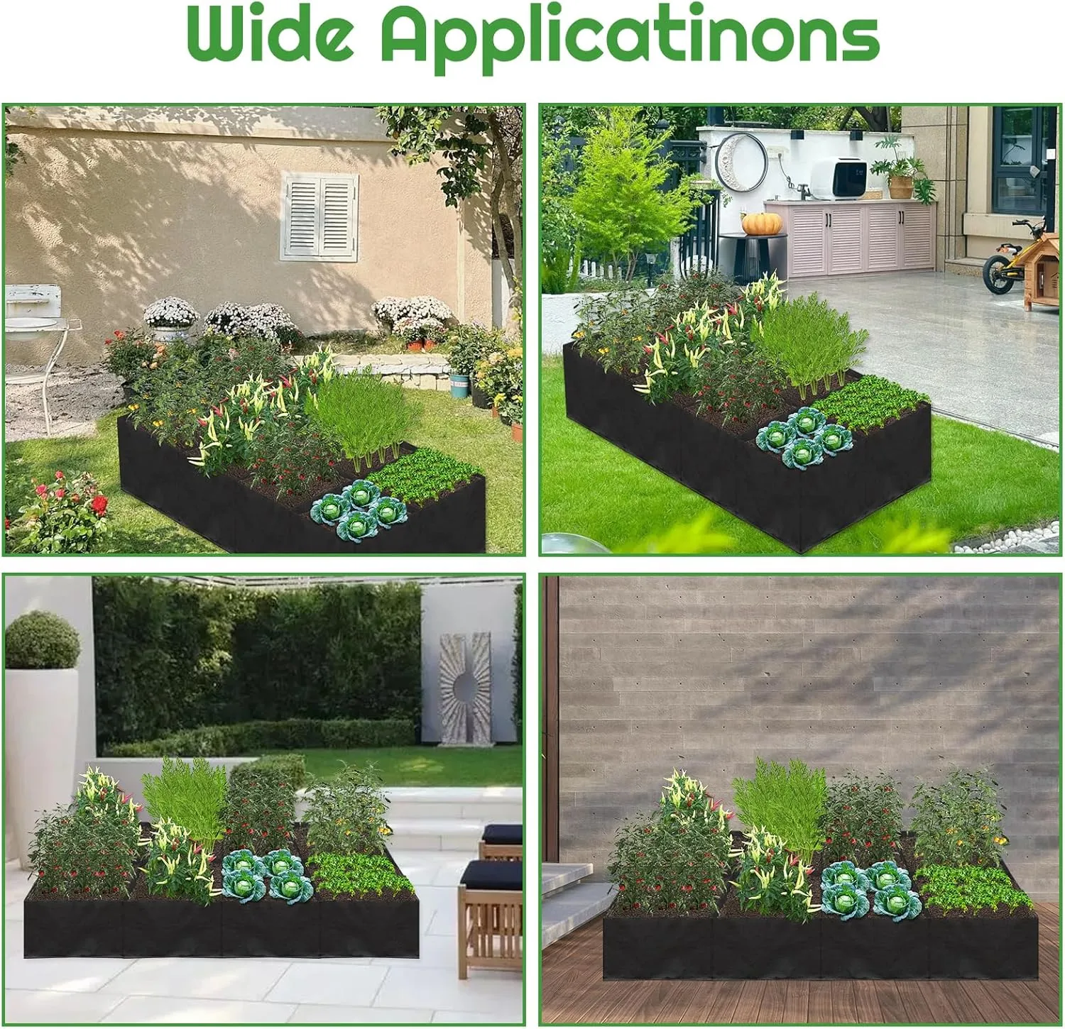 58 Gallon Fabric Raised Garden Bed, 4x1x1ft Large Garden Grow Bag Outdoor 8 Grids Planter Box Felt Planting Container for Growing Tomatoes Potatoes Plants Flowers, Black(1, Medium)