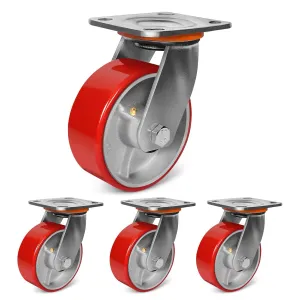 5"x2" Heavy Duty Casters Set of 4-4000 lb Capacity Industrial Caster Wheels with Polyurethane & Cast Iron, Swivel Plate Casters for Platform Trucks, U-Boat Carts, Military Equipment (4 Swivel)